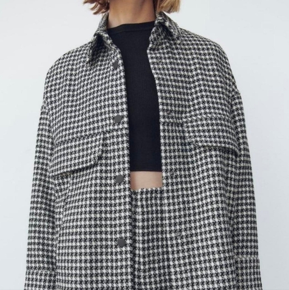 Joie Houndstooth Button Down Women's Boho Casual Shacket Black White Size 1X - Picture 4 of 16